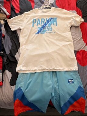 Parish Kids Matching Set in White and Light Blue